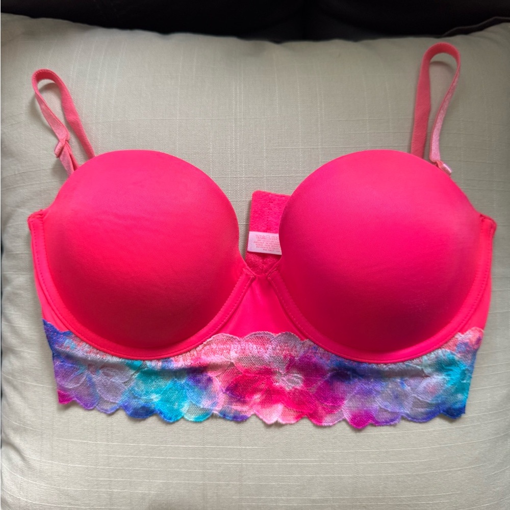 PINK Victoria's Secret Hot Pink Bra with Colorful Lace